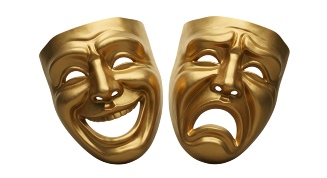Golden Theatrical Comedy and Tragedy Masks