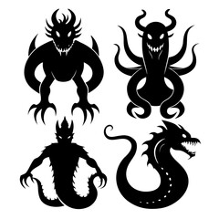 Four Black Monster Silhouettes creature fantasy