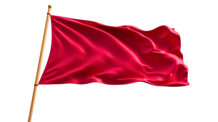 Bright red waving flag on wooden pole
