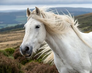 Obraz premium Close-Up of a White Horse in the Wild