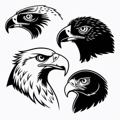 Four stylized eagle and hawk heads bird silhouette