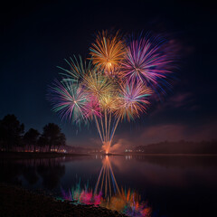 colorful fireworks to celebrate new year event in the night sky