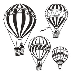 Obraz premium Hot air balloons with passengers and birds travel adventure
