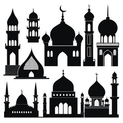 Islamic architectural silhouettes domes minarets crescent
