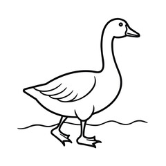 Handdrawn a goose walking on water with a simple outline bird waterfowl