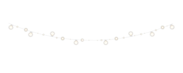 Christmas and New Year glowing garlands of bulbs and lights. Design element for holiday cards, backgrounds, business cards, vector png on transparent background.