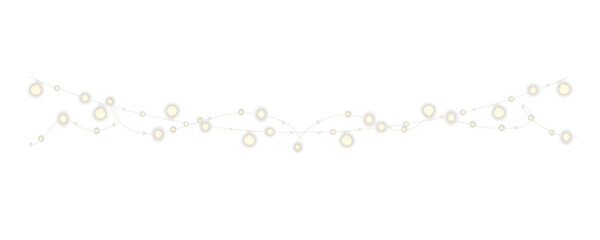 Christmas and New Year glowing garlands of bulbs and lights. Design element for holiday cards, backgrounds, business cards, vector png on transparent background.