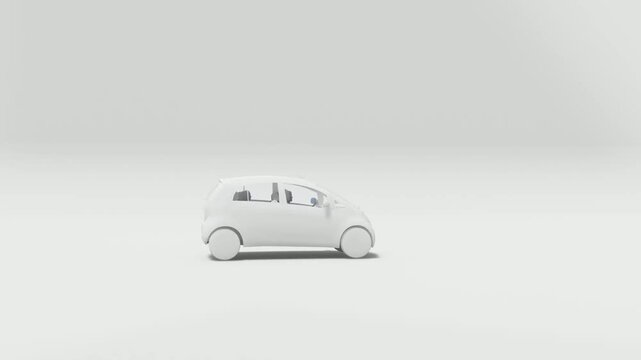 Small white vehicle designed for city driving, side profile