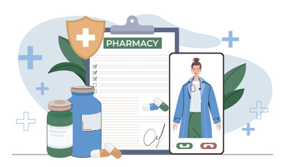 Online pharmacy consultation concept. Vector illustration