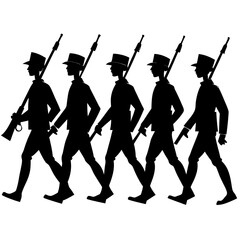 Marching soldiers with rifles silhouettes military