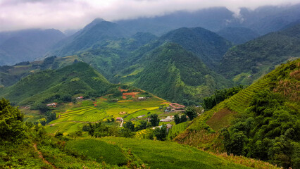Looking Down into a Valley of Rice Terraces