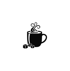 Black hot beverage mug with steam and sugar cubes vector