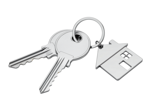 Metal house keys with silver home keychain
