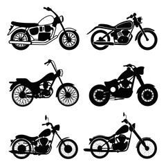 Obraz premium Six black motorcycle silhouettes various styles motorbike