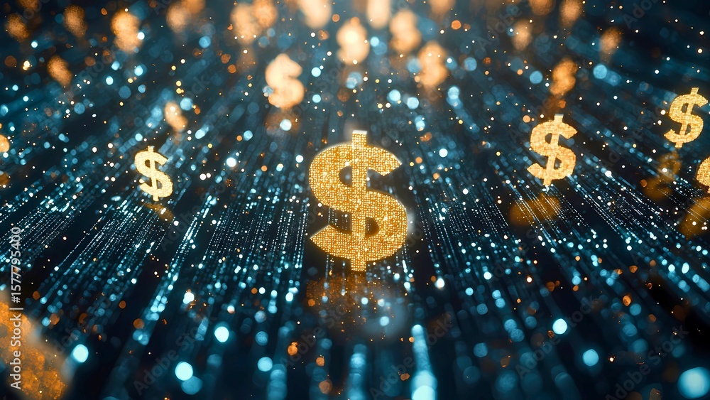 Poster a visual representation of wealth and prosperity, with shimmering dollar signs floating amidst a net