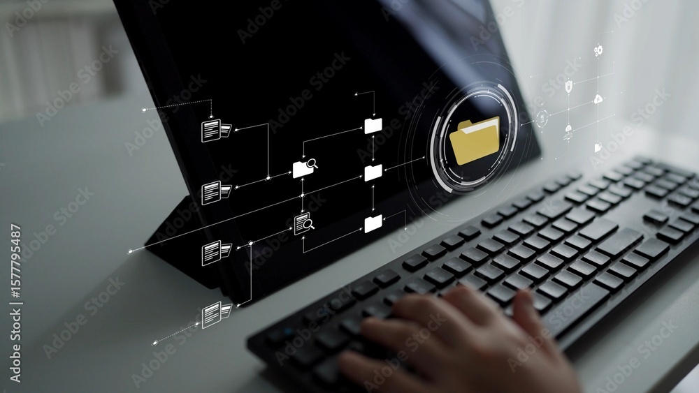 Poster online folder management for digital file organization, document folder access, cloud-based folder s
