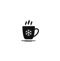 Black steaming mug with snowflake design on saucer vector