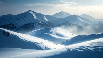 Obraz premium Scenic Snow Covered Mountain Range on a Bright Winter Day Nature