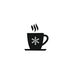 Black steaming mug with snowflake design on white background coffee hot drink