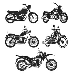 Obraz premium Various motorcycle silhouettes black and white cruiser