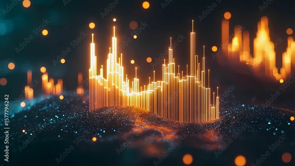 Poster dynamic graph representing data visualization and financial market analysis