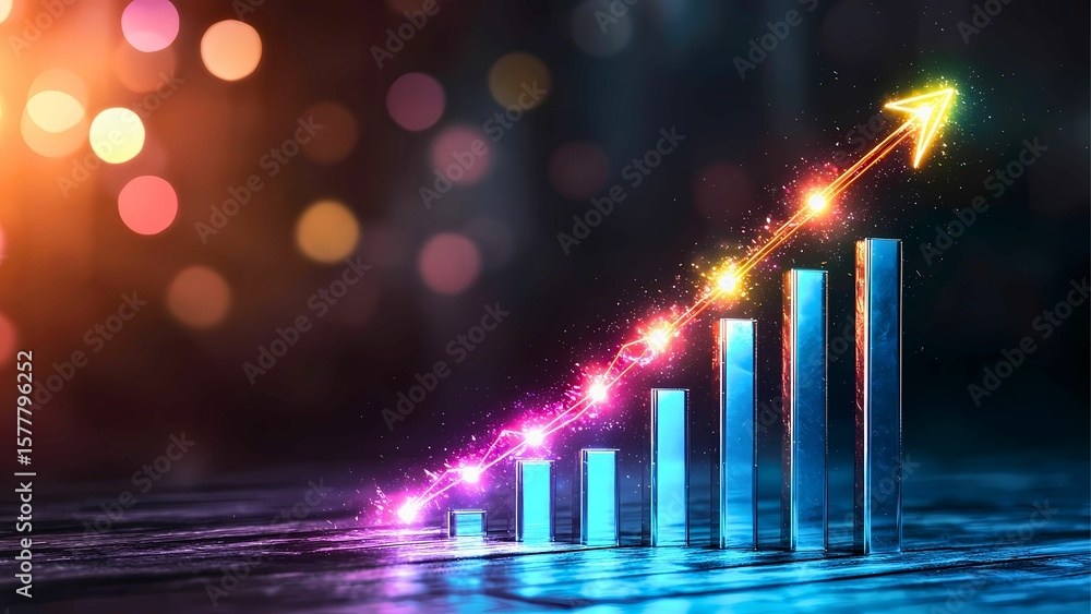 Poster an upward trending graph with a glowing arrow, symbolizing growth and progress. the image showcases 