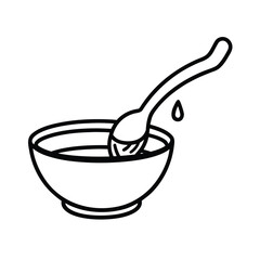 Handdrawn a bowl with liquid a spoon a single drop liquid vector