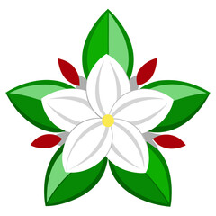 White flower green leaves red accents vector