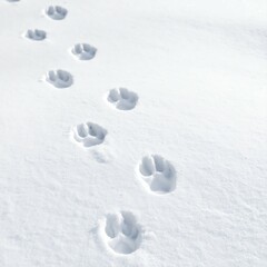 Minimalist Clean Paw Print Trails Footprints On Fresh White Snow Ground