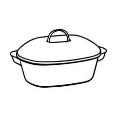 Handdrawn an oval casserole dish with lid handle on graphic