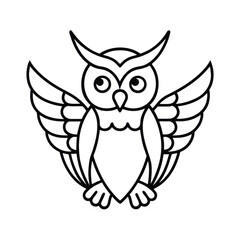 Handdrawn owl with spread wings detailed feather design on bird feathers