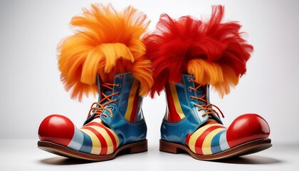 pair of giant clown shoes celebrating international clown week on white background