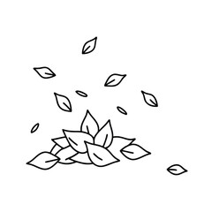 Handdrawn line art leaves falling a pile leaves on leaf autumn