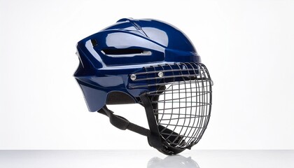navy blue ice hockey helmet with full cage on white background