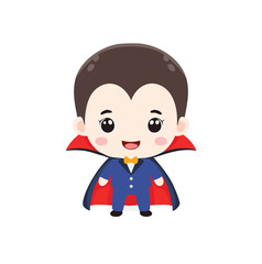 Chibi vampire in blue suit red cape yellow bow tie cartoon character