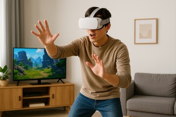  Young Man Immersed in VR Gaming