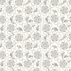 Seamless Floral Pattern Featuring Stylized Doodle Flowers And Leaves, Ideal For Textiles Or Backgrounds.
