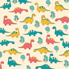 seamless background dinosaur brontosaurus cartoon cute pattern for kids apparel fullprint design © Rizki