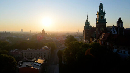 beautiful European city from above at sunrise Krakow Poland