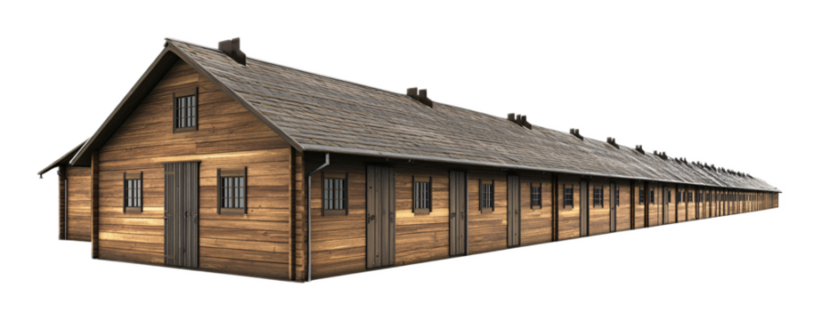 Barracks for Military and Historical Structures - Isolated on White Background