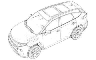 Fototapeta premium technical sketch CAD drawing futuristic supercar with detail and sketch work,Hand drawn sketch american transport car