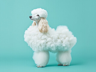 Elegantly Groomed White Poodle Showcasing Unique Cloud-Shaped Fur Style