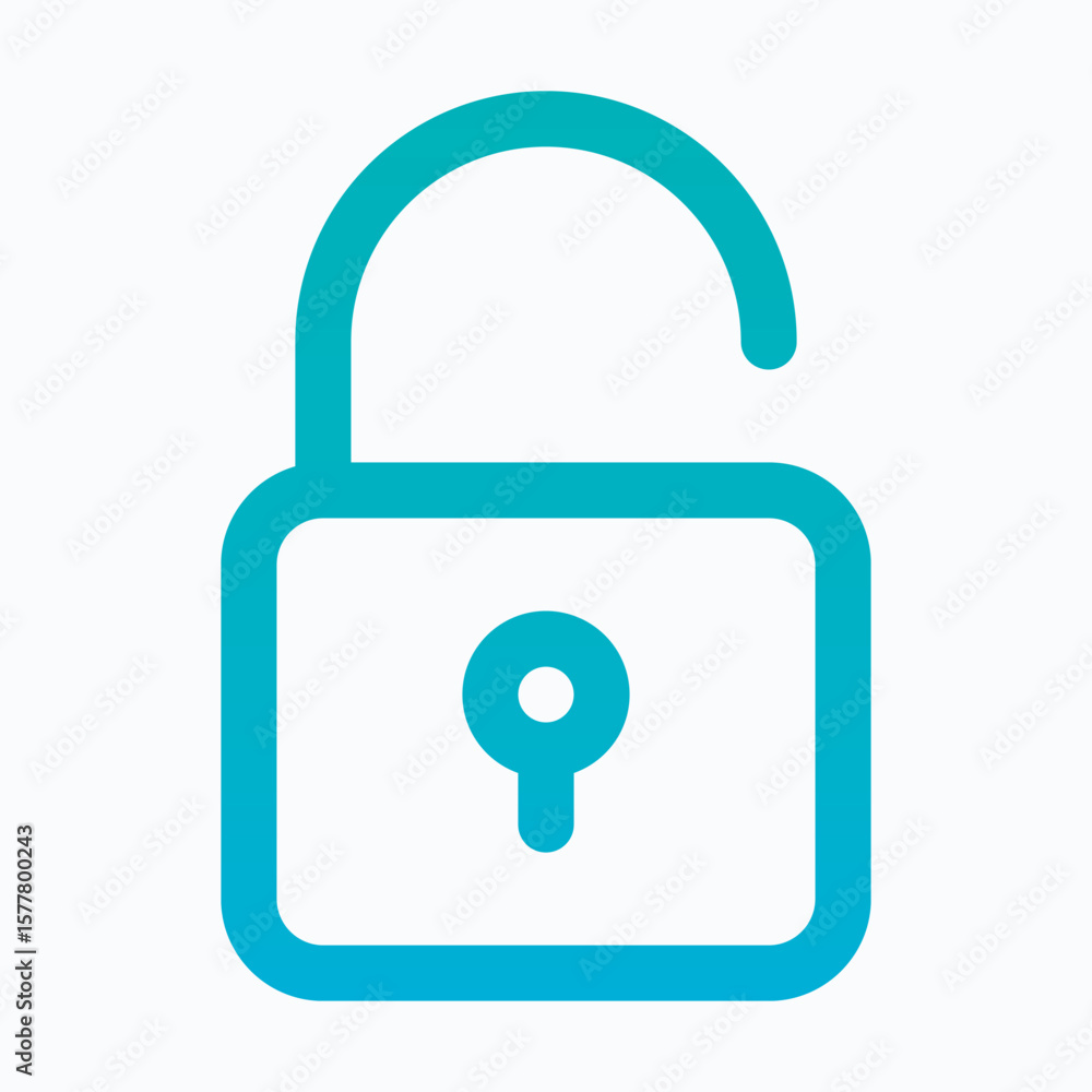 Poster unlock padlock lineal gradient icon for user interface, isolated vector icon.