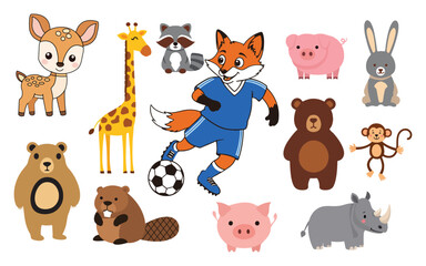 Obraz premium Cute Cartoon Animal Collection on White Background for Kids and Education
