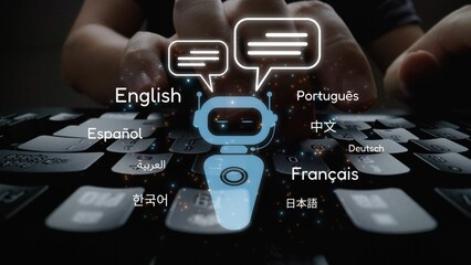 Global communication with multiple languages, digital translation tools, multilingual technology,...