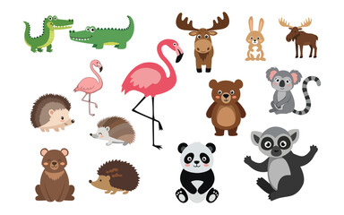 Fototapeta premium Cute Cartoon Animal Collection on White Background for Kids and Education