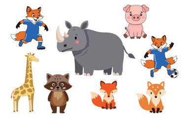 Obraz premium Cute Cartoon Animal Collection on White Background for Kids and Education