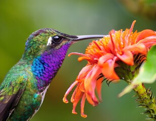 long tailed sylph hummingbird aglaiocercus kingii nectaring on flower cloud forest ecuador