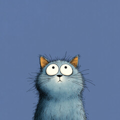 Cute Cartoon Blue Cat with Big Eyes, Playful Illustration on Teal Background