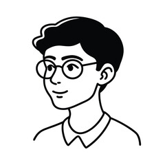 Handdrawn a man wearing glasses with a smiling expression in person portrait